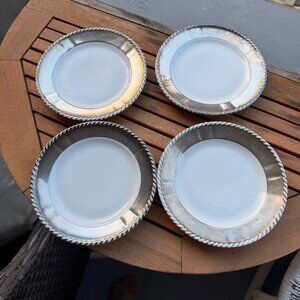 Set Of 4 Vintage RW U.S. Zone Germany Porcelain & Silver-Plated Dessert Plates 6